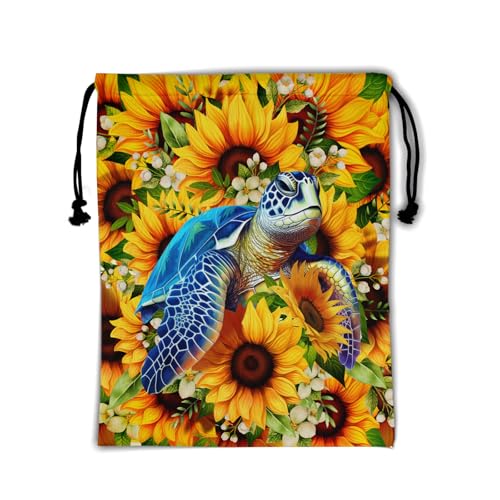 Image of Watercolor Sunflower Gymnastics Grip Bag Sea Tuetle Lightweight Small Athlete String Bag for Grip