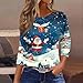 Women's Christmas Shirts Crew Neck Tunic Blouse Casual 3/4 Length Sleeve Tops Comfortable Christmas Printed Pullover