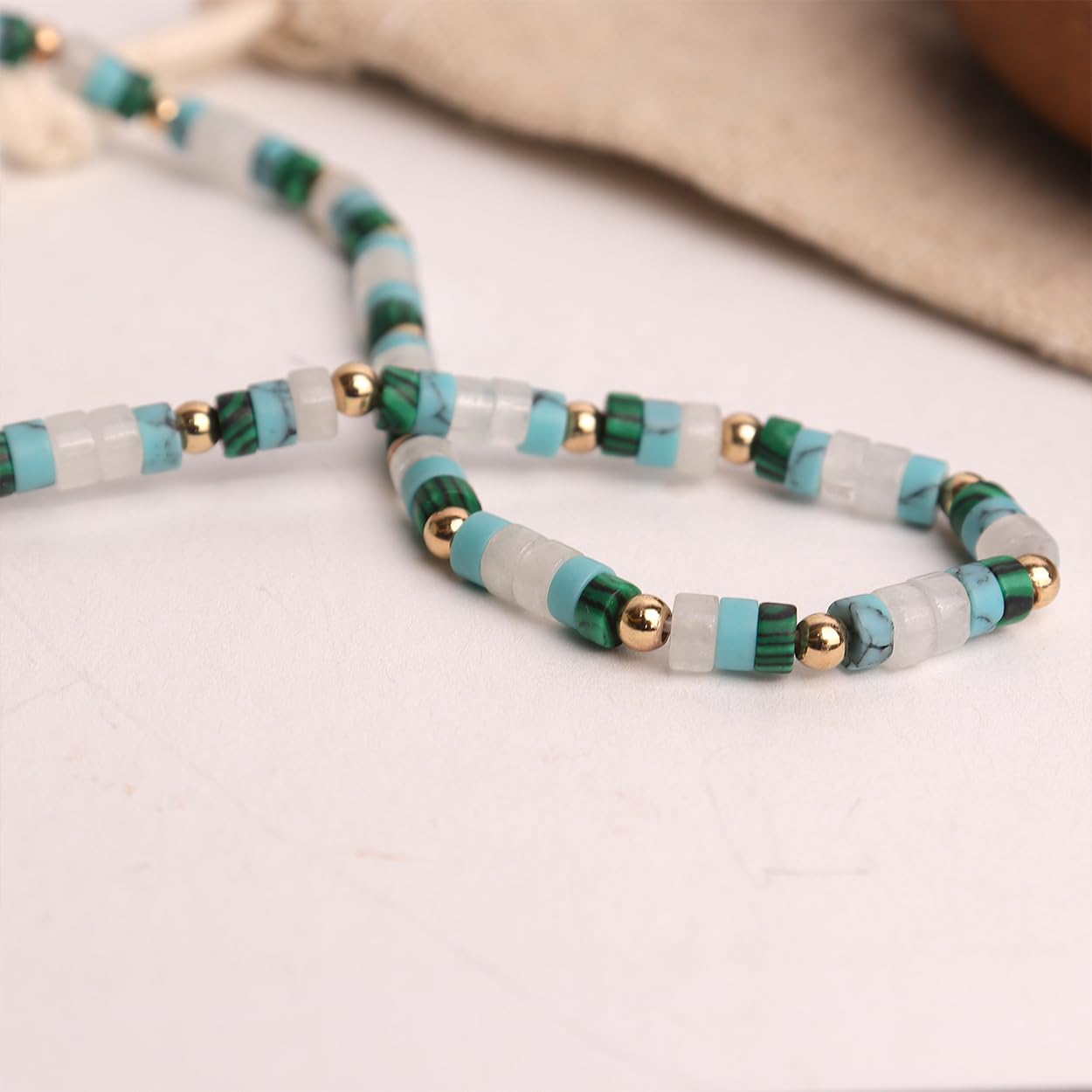 Natural Stone Beaded Long Choker Necklaces for Women – Dainty Boho Handmade Healing Stone Turquoise Malachite Crystal Gemstone Gold Bead Statement Chain Beach Accessories Prom Jewelry Gifts - Image 4