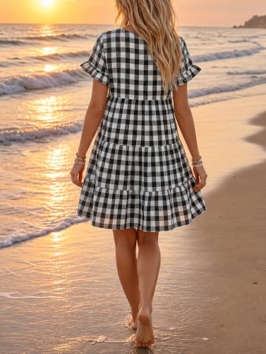 Image of Chuanqi Womens Ruffles Boho Floral Printed Babydoll Loose Swing Casual Short Mini T-Shirt Dress