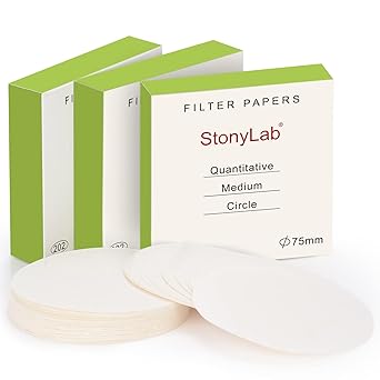 stonylab Quantitative Filter Paper Circles, 3-Box 75 mm Diameter Cellulose Filter Paper with 20 Micron Particle Retention Medium Filtration Speed, Set of 3 x 100 Pcs