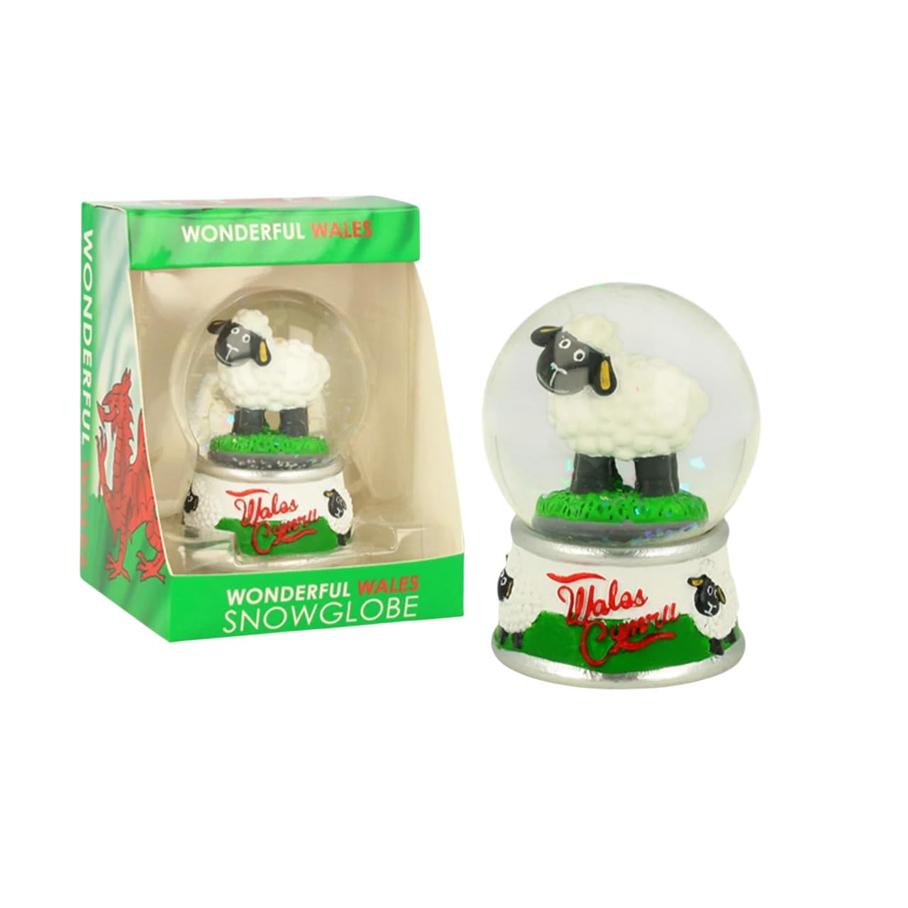 Wales Sheep Resin Snowstorm | Glass Glitter Dome with Resin Base | Decorative Snow Globe Ornament Figurines | Novelty Home Decor Display Piece | Gift Presents for Men Women Boys Girls Kids
