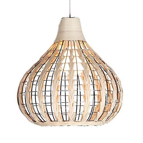 Wj Lámpara Colgante de Mimbre de Mimbre DIY Pantalla de bambú Natural Colgante de luz Tejida a Mano Sombra Antigua Vintage E27 Mesa de Comedor Cafe Cocina Lámparas de Techo de Madera,Bamboo Color