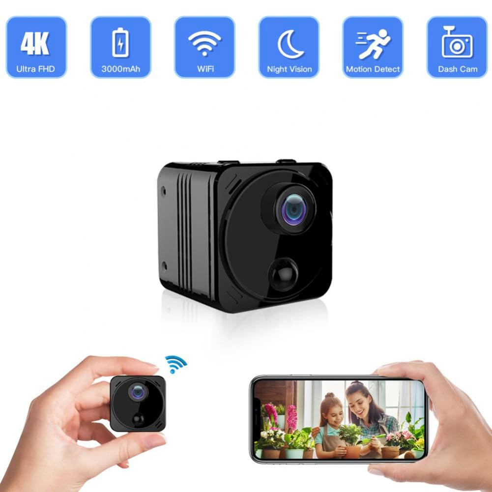 Carriere 4K Mini WiFi niania kamera długi czas czuwania wbudowana bateria alarm wykrywania ruchu kamera monitorująca (B)