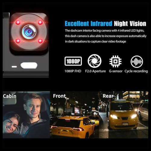 1080P 3 Channel Dash Cam, Wi-Fi DashCam, 1080P Front and Rear Inside, 2’’ Display Mini Car Camera, HDR Night Vision, Loop Recording, G-Sensor, 24H Parking Mode, 170°Wide Angle (Black) - image 6