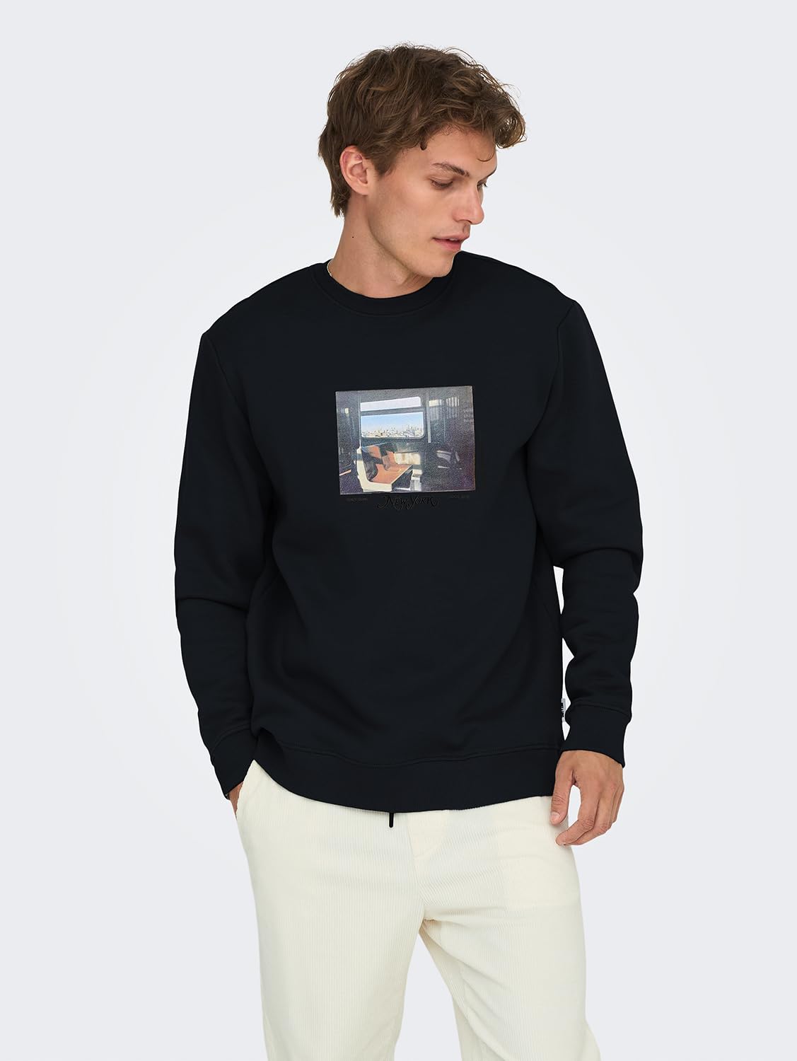 Sudadera Estampada de Manga Larga para Hombre ONLY&SONS, Cuello Redondo, Casual, Moderna y versátil