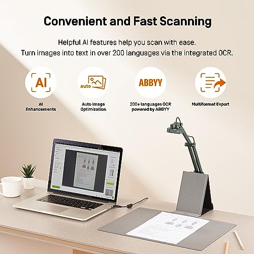 IPEVO V4K-S Document Scanner with AI and OCR for Scanning and Digitization of Books, Business Cards, IDs or Teaching Materials, Book Scanner, Document Camera, Pad and Multilingual OCR Software