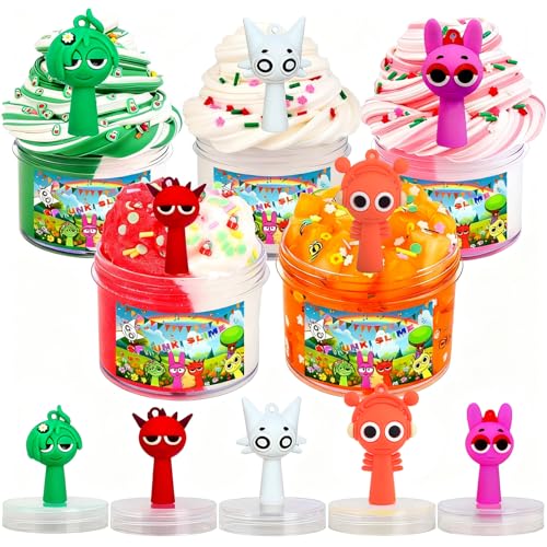 10 Pack Sprunki Action Figures Slime Kit 5 Pack Large Action Figures Kit Premium DIY Scented Slime for Kids Butter Clear Cloud Slime Jelly Cube Crystal Putty Christmas Party Favor for Girls and Boys