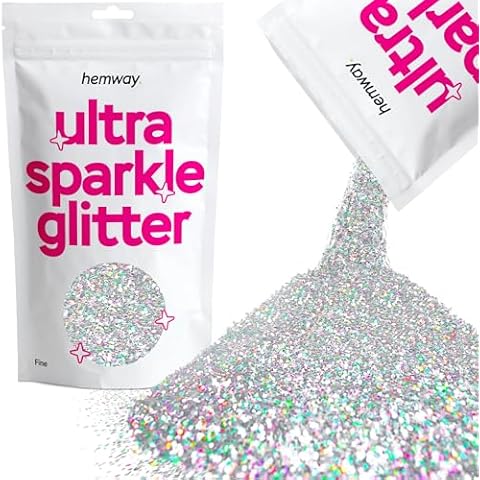 Hemway Premium Ultra Sparkle Glitter Multi Purpose Metallic Flake for Arts Crafts Nails Cosmetics Resin Festival Face Hair - Silver Holographic - Fine (1/64" 0.015" 0.4mm) 100g / 3.5oz Cover