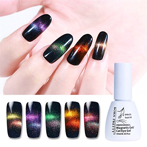 Born Pretty 5 Bottles Nail Art Cat Eye UV Gel Polish holographic Chameleon Magnetic Soak Off Black Base Needed with 1Pc Magnetic Stick