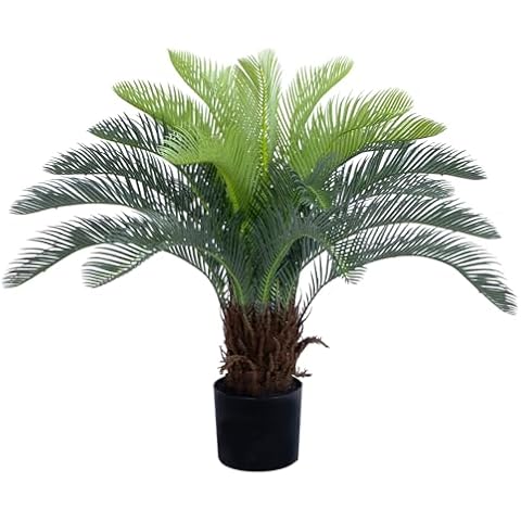 Bellacat 2ft UV Resistant Faux Sago Palm Tree with Natural & Lifelike Bark, 24in Super Full Artificial Cycad Tree with Realistic Leaves for Home Office Patio Porch Front Door Decor. Cover