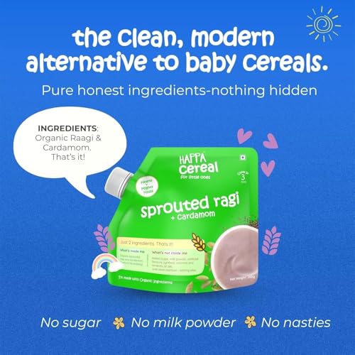 Image of Happa Ragi and Cardamom Cereal for Babies | Only 2 Ingredients | No Sugar, Oil, Milk Powder, Flavours or Colours | Traditional Porridge Recipe | Cooks in 3 Minutes | Stage 2 (6 Months+) | 200g Pack