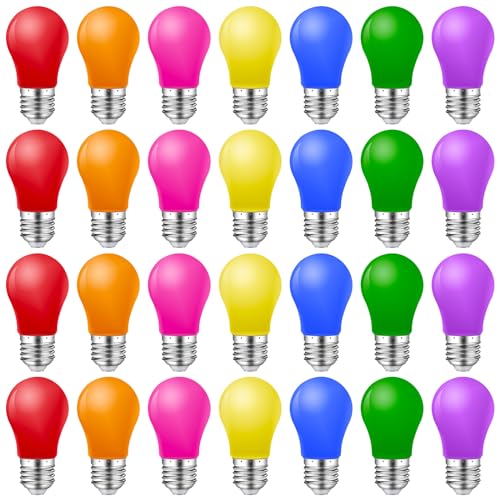MZYOYO 28 Pack Bombillas de Colores E27 2W,Bombilla de Luz de Color E27 Bombilla LED,E27 Bombillas de Colores para Exteriores,E27 LED Colorido para Luces de Cadena,Fiesta,Decoración Navideña,Rojo Verd