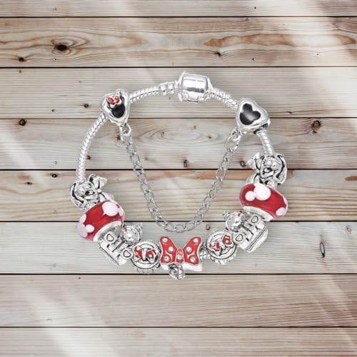 Cartoon Mouse Charms Bracelet, Red Theme, 20CM, Silver, SHAPER6813594129064