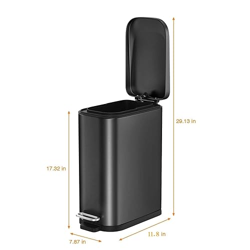 Miniatura 5 de BETHEBEST Cubo de basura de acero inoxidable de 15 litros4 galones con tapa de cierre suave, cubo de basura para baño, cocina, oficina (plateado)