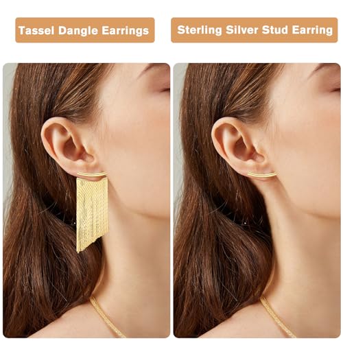 Long Big Golden Tassel Dangle Earrings for Women 925 Sterling Silver Post Long Dangle Statement Earrings Hypoallergenic Sparkly Fringe Earrings for Prom Party4
