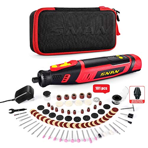 Cordless Rotary Tool, SNAN 8V Power 2.0 Ah Li-ion Battery with 100 Accessories and Shield Attachment, Long Endurance Power- Perfect for Sanding, Grinding, Cutting and Engraving -SERTD03