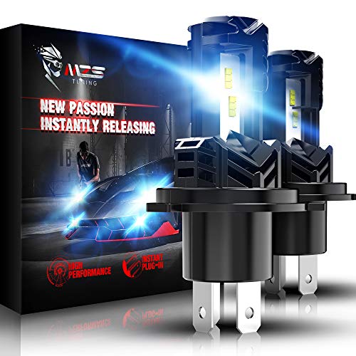 MZS H4 LED Headlight Bulbs, 12000LM Wireless Instant Plug-in 9003 HB2 Conversion Kit Extreme Small Size Fanless Design 6500K White Halogen Replacement,Pack of 2