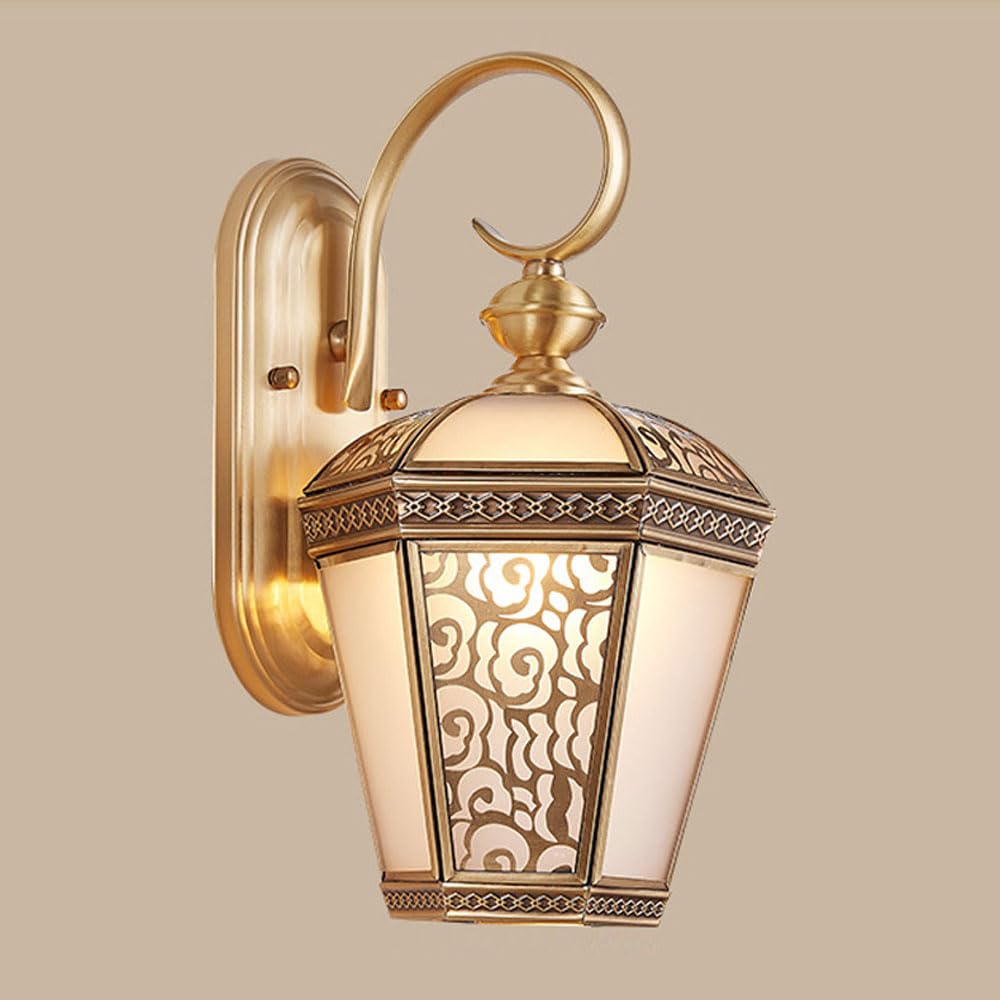MESOVFCA Golden Classic European Style Wall Lantern - Vintage Cloud Shape Outdoor Lamp Glass Shade for Garden, Patio, and Home(B)