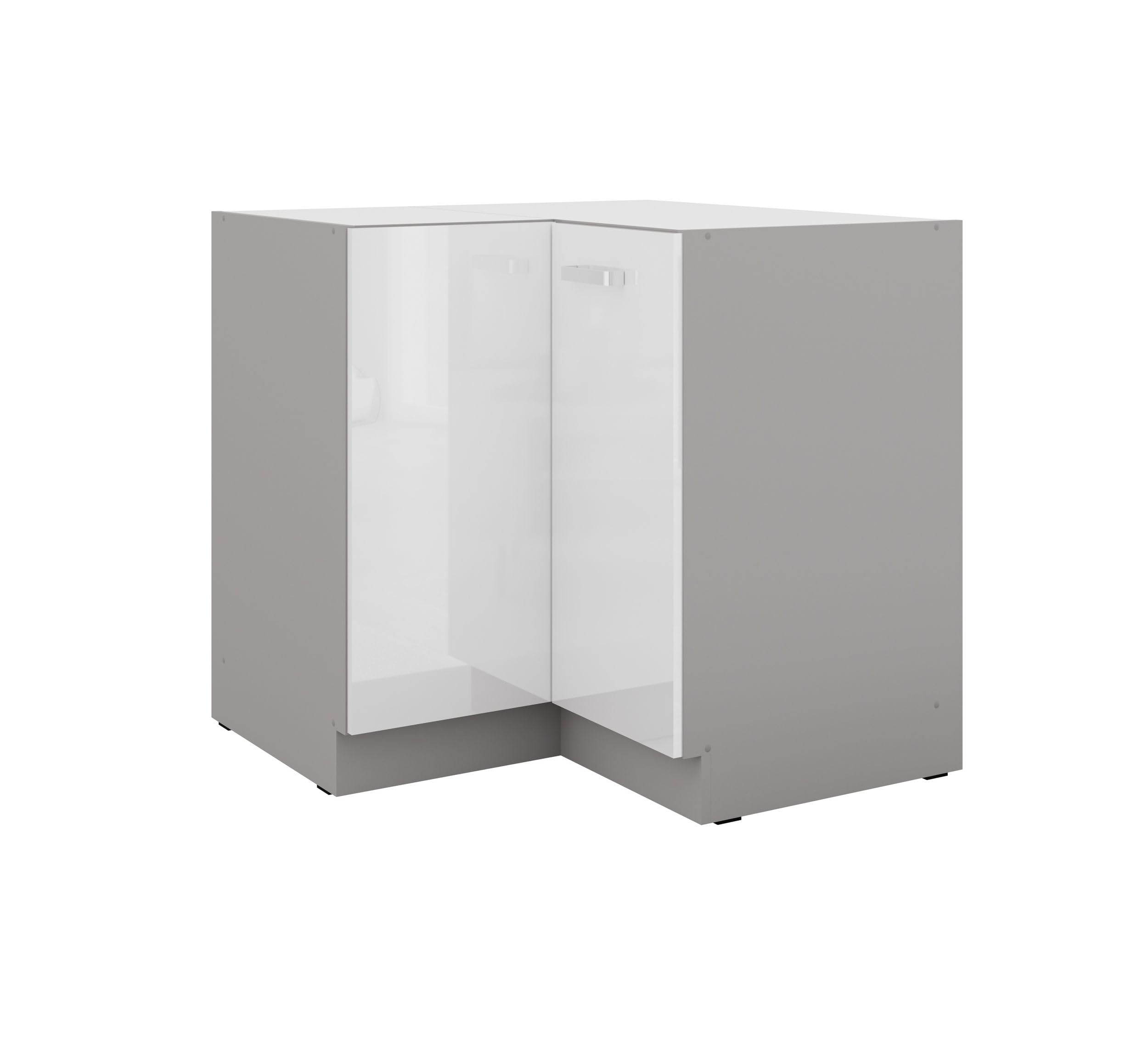 Eckunterschrank 90x90 cm – Bianca Weiß Hochglanz + Grau
