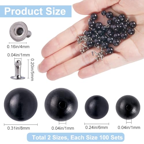 GORGECRAFT 200 Set 2 Size Pearl Rivets Studs Black Round Plastic Pearls Buttons Stud with Pins Kit for Clothing Hat Bags Shoe Embellishments DIY Knitting Sewing Crafts Jewelry Making Supplies - Image 2