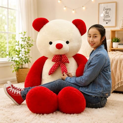 Image of JAI SHREE Soft Plush Teddy Bear for Kids & Girls | Cute Hugable Stuffed Toy with Bow for Birthday, Anniversary & Valentine's Dayt (Red White, 2 Feet)