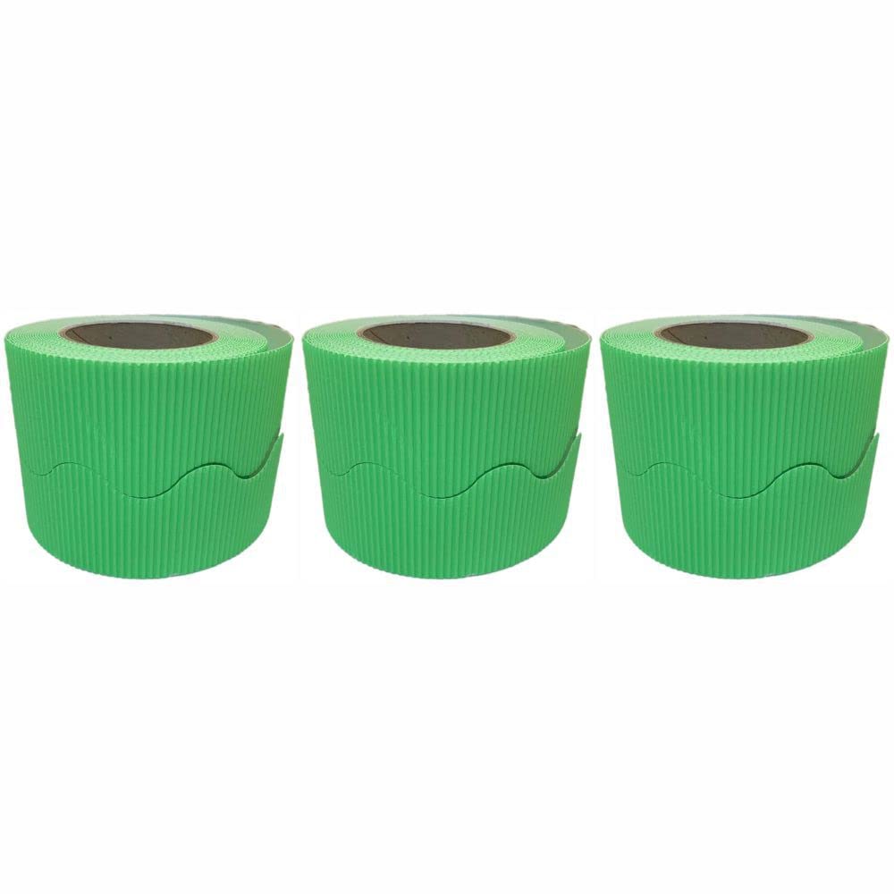 3 Ace Crafts (Pack of 3) Corrugated Display Borders Roll (Pale Green) size 57mm x 15m for School Classroom Decoration, Bulletin Boards and Crown Making, Scalloped Edge Border Roll Fade Resistant
