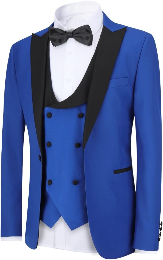 YFFUSHI Men's 3 Piece Suit Slim Fit One Button Prom Suits Set Blazer Vest Trousers - Image 4