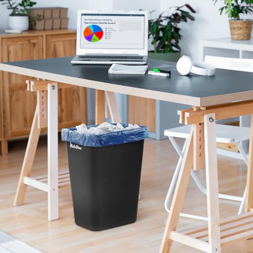 Image of PLASTIC PRINCE 10 Gallon Trash Can Black Waste Basket for Kitchen Bathroom Office 40 Qt Garbage Bin Fits Under Desk Cabinet Sink, High Plastic Waste Basket 19.9 inch H x 15.7 inch W x 11.3 inch D, Pack of 2