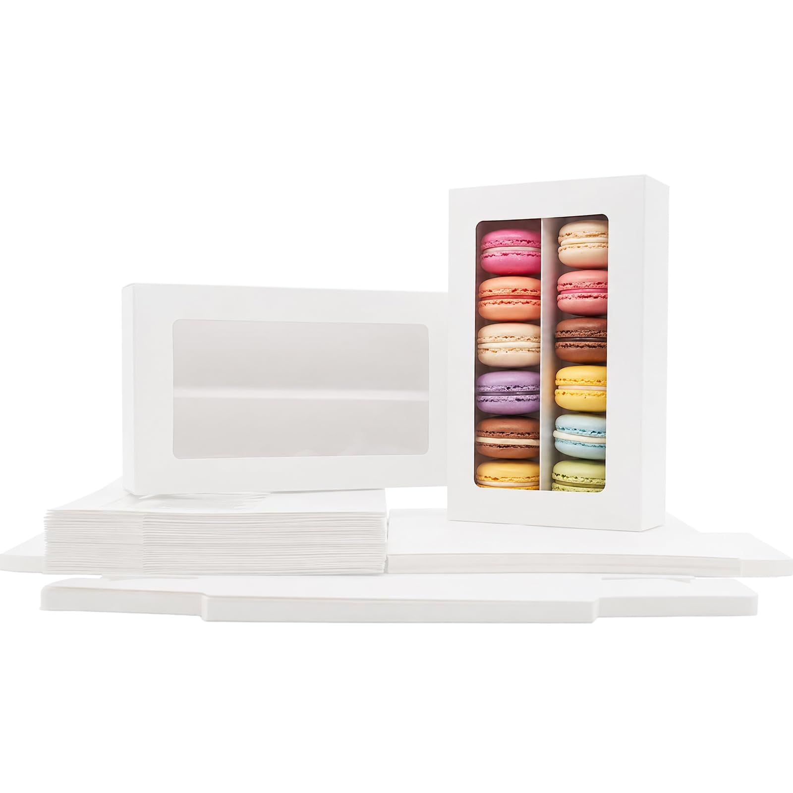 Caja De Ventana De Papel,25 Piezas Caja De Embalaje De Repostería, Caja De Macarrones, con Ventana Transparente, para Tartas, Mini Donas, Chocolates y Galletas(8.2 * 4.9 * 2.1 Pulgadas)