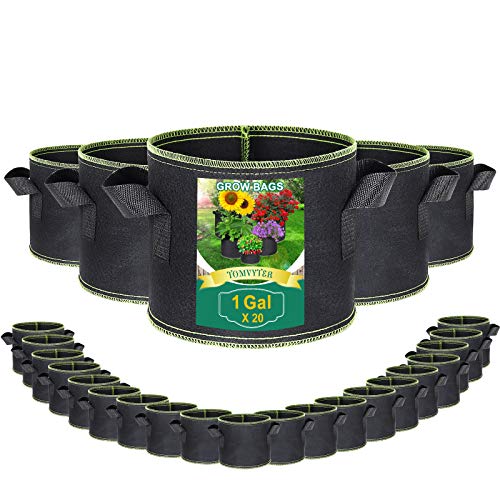 TOMVYTER 1 Gallon Grow Bags 20 Pack Smart Planting Pots, Aeration Fabric Pots 300G Thickened Non-Woven Plant Grow Bag with Handles