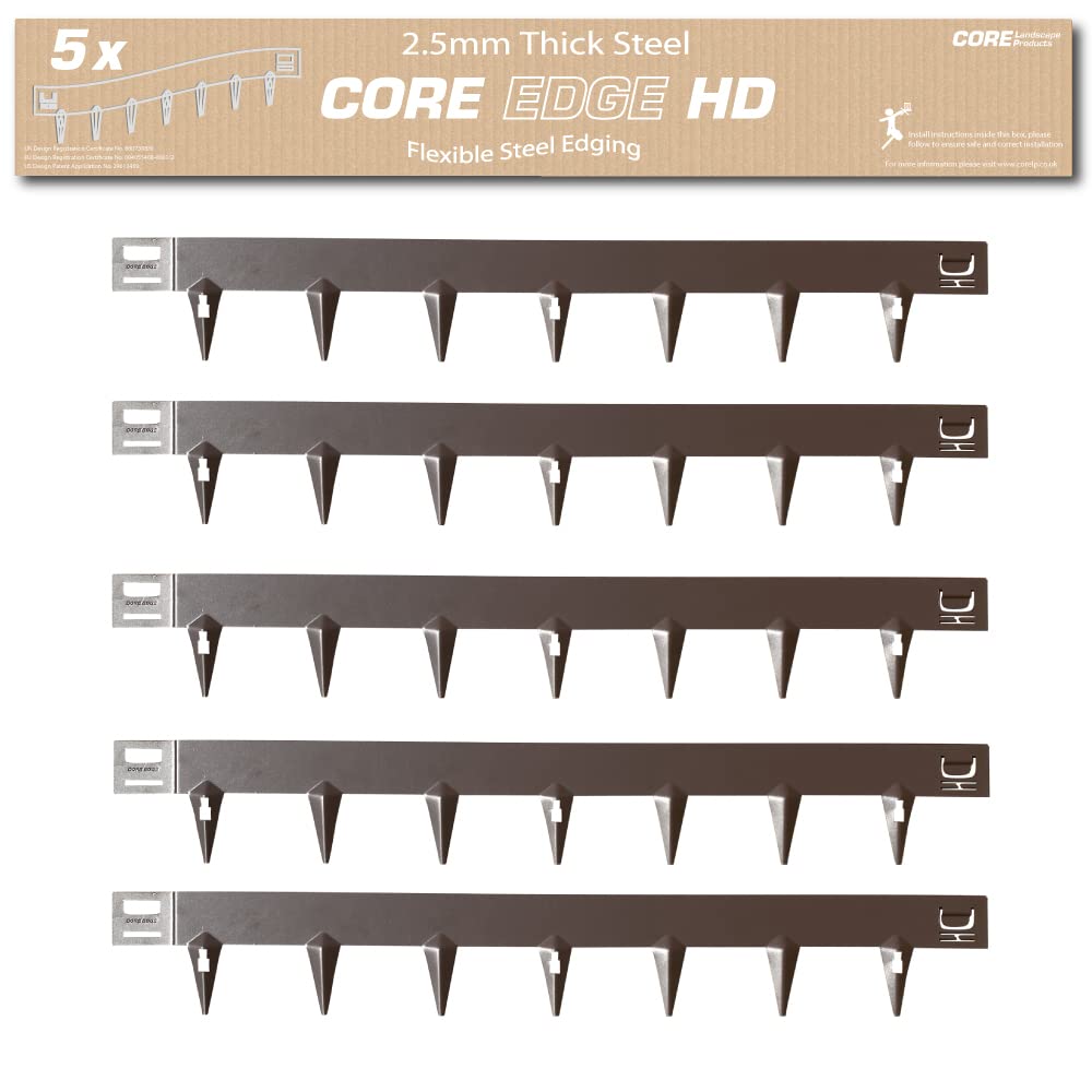 Core Edge Heavy Duty Lawn Edging 65mm | Flexible Decorative Steel Garden Lawn Edging | 5x 1m, 5 Linear Metres (Brown)