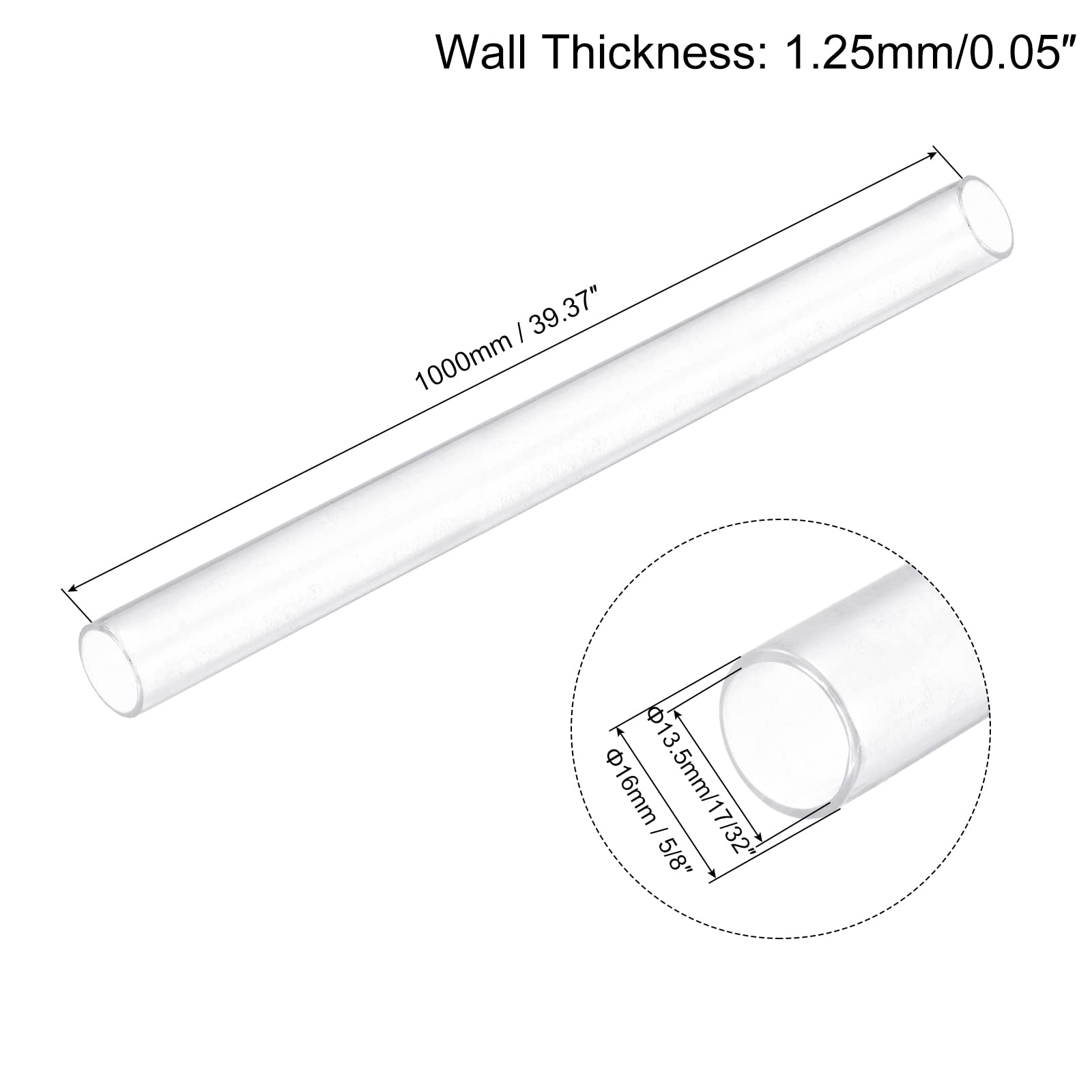 uxcell 1Pcs Rigid PVC Tubing, 17/32" ID x 5/8" OD x 3.28Ft Clear Hard