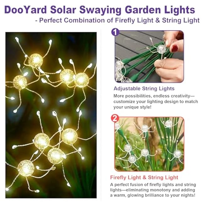 Solar Swaying Garden Lights ¨C Firefly Effect Outdoor LED Lights with Upgraded Solar Panel, Waterproof Pathway Lights for Yard & Holiday Decor (4pack)