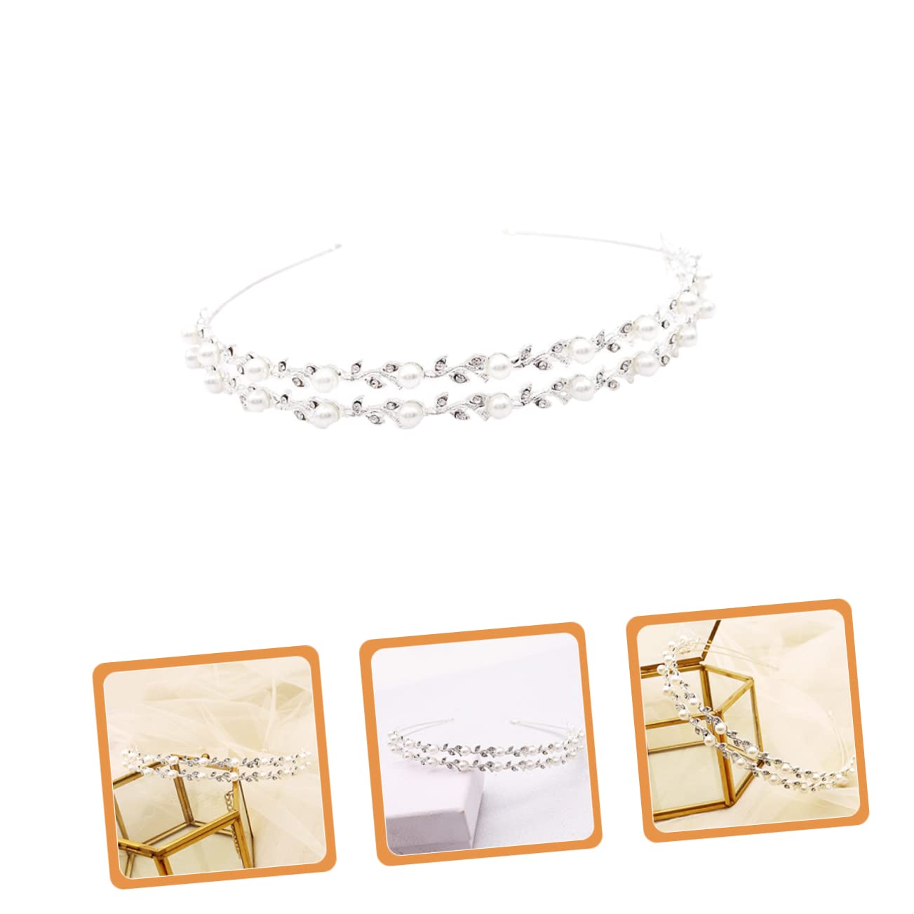 Healeved 5piezas Diadema De Novia De Doble Capa De Rhinestone y Perlas Accesorios De Pelo Para Bodas y Fiestas