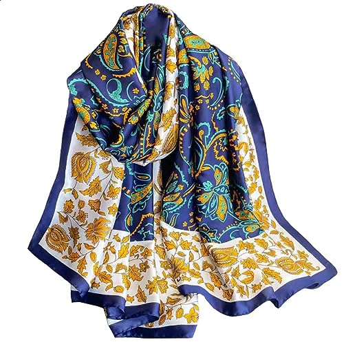 Pokeedioty Women’s Scarf Lightweight Elegant Floral Pattern Scarf Fashion Scarves Sheer Scarfs Shawls (C-Navy blue)