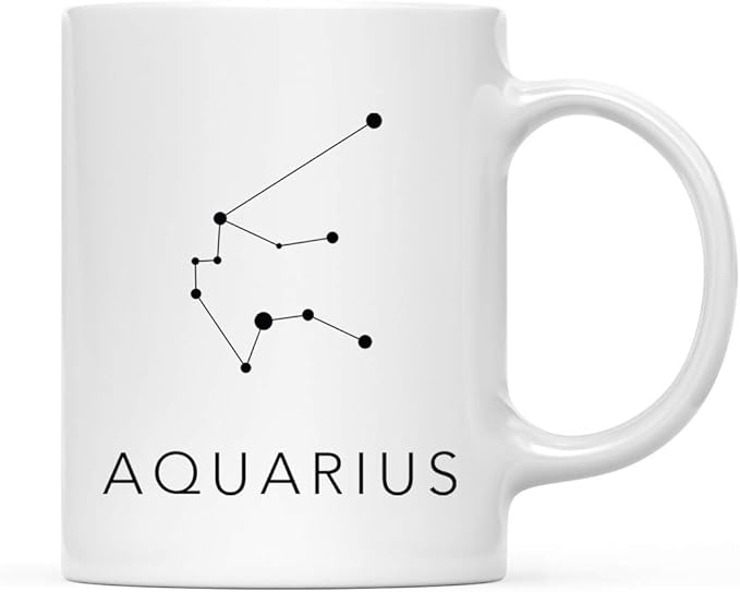 Andaz Press Astrological Zodiac Sign 11oz. Coffee Mug Gift, Aquarius Star Constellation, Black Minimalist, 1-Pack, Elegant Aquarius Birthday Christmas Office Graduation Cup Gifts Ideas