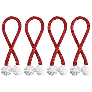 Story@Home Magnetic Curtain Tiebacks Clips - Door Window Tie Backs Holders for Home Office Decorative Rope Holdbacks Classic Tiebacks Pearl Design Set of 4, 16.5 Inch, Cherry Red