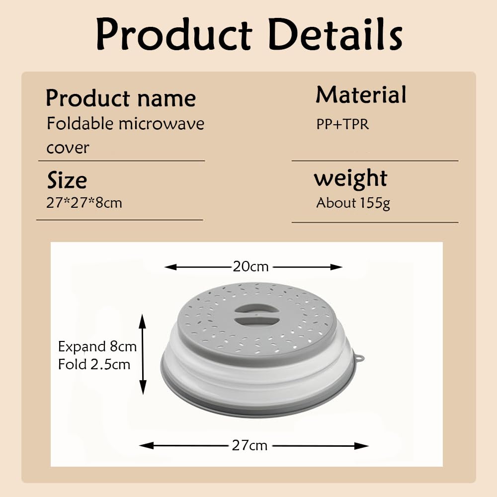 2 Piezas Tapa microondas, Tapa Microondas Plegable, Tapa para microondas, Tapa de Salpicaduras de Microondas, Tapa de Salpicaduras, Canasta de Filtro de Frutas Verduras con Orificio de Vapor
