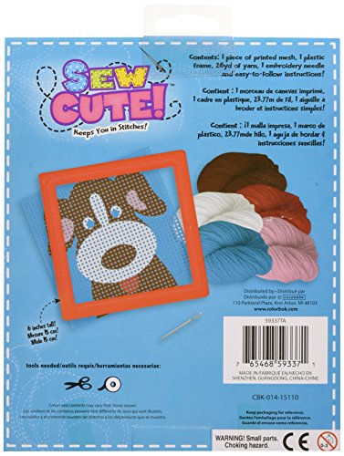 Colorbok 59337 Dog Learn to Sew Needlepoint Kit, 6-Inch by 6-Inch Red Frame