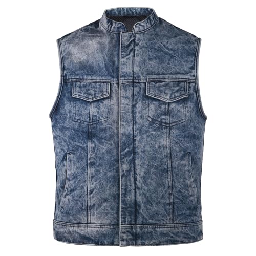 Leatherick Men’s motorcycle sleeveless Dual closure Breathable inner Lining Thrill Vibe Fadded Denim Vest