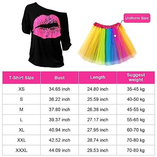WILDPARTY 80s Fancy Dress For Women, Lip Print T-shirt, Tutu Skirt, Leg Warmers, Necklace, Fishnet Gloves, Earrings, Neon Costumes Accessories for Retro Theme Party Cosplay - Image 2