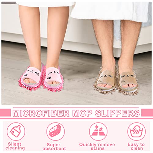 Image of Wesiti 4 Pairs Washable Microfiber Mop Slippers Detachable Dusting Mop Shoes Floor Cleaning Slippers for Men Women Office Home Use