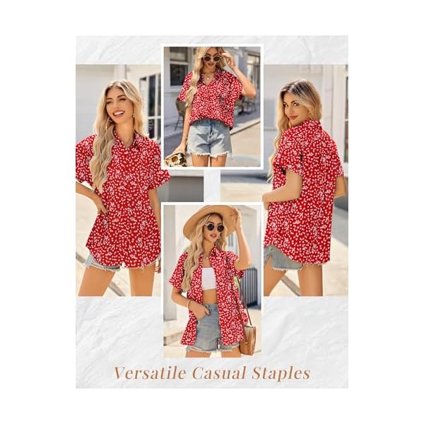 HOTOUCH Womens Short Sleeve Button Down Shirts Loose Fit V Neck Business Casual Blouses Summer Top with Pockets S-XXL - Image 3