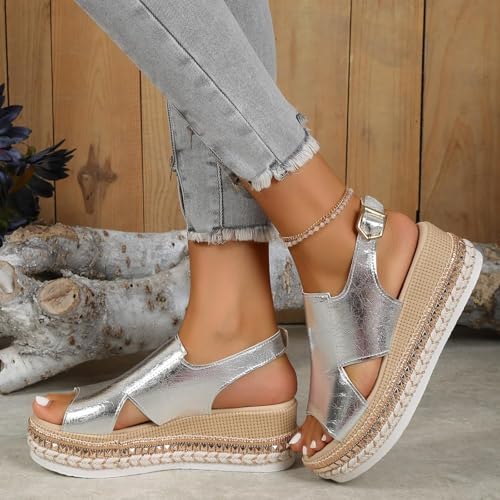 Orthopedic Sandals for Women,Summer Sandals for Women 2025,Casual Comfortable Mid Heels Open Toe Espadrilles Slip On Shoes Dressy Summer Flat Casual Strappy Slip On Wedges Shoes3