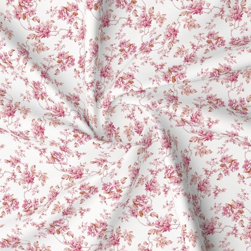 Image of Layers 100% Cotton Bedsheet for King Size Bed | Lumina Floret Collection | 144 TC Soft & Breathable | Printed with 2 Pillow Covers | Wrinkle Free & Colorfast | 3 Piece Bedding Set - Pink & White