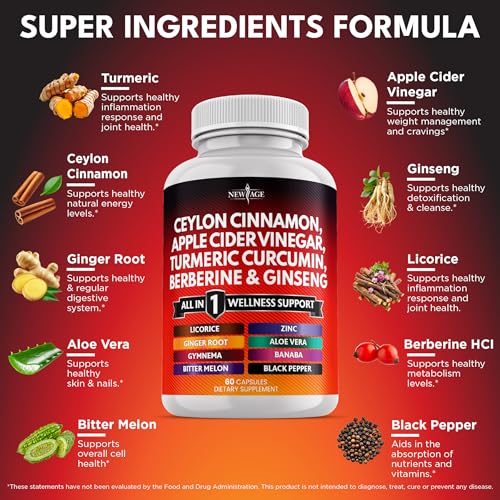 image for NEW AGE Ceylon Cinnamon, Turmeric, Apple Cider Vinegar, Ginseng, Aloe 