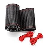 AULLY PARK Universal Genuine Leather Car Steering Wheel Cover Stitching Style (Size L, Red and Black)