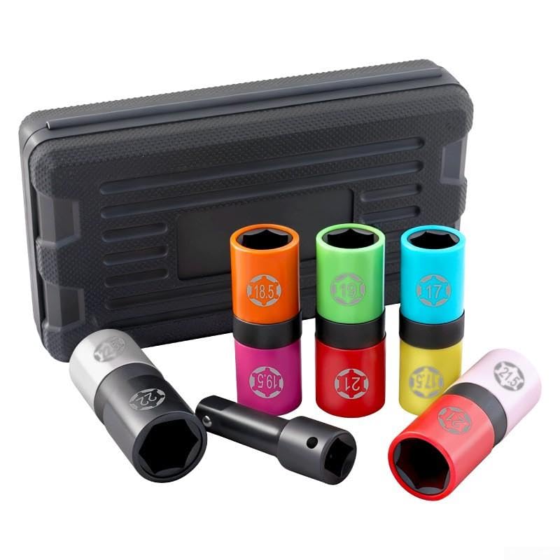 Set Chiavi a per bussola 1/2" per acciaio Cromo Vanadio 6 per Auto e Ruote - Custodia 17-22.5mm