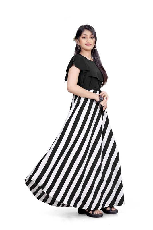 Image of R & R FASHION Girl's Western Style Printed Gown 33 to 44 Crepe Collar Neck Full Length Gown (Multi)